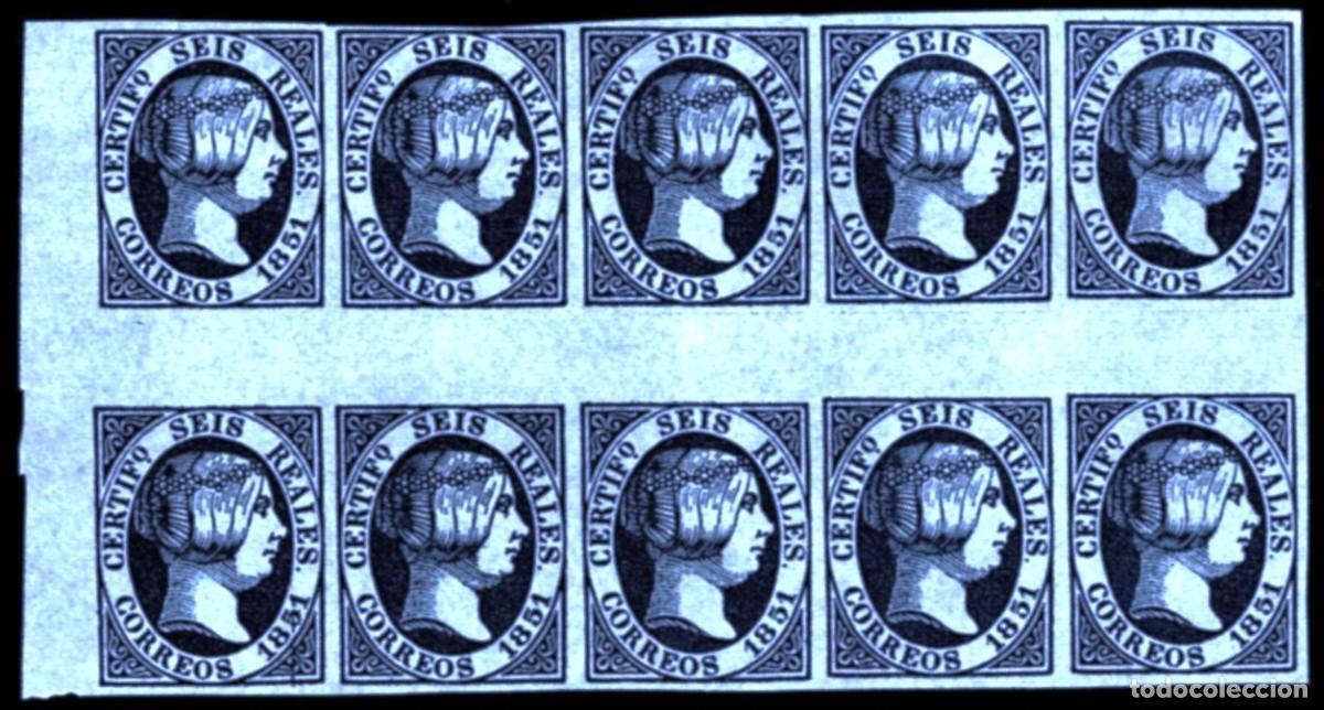 Sellos: L36-Espa&ntilde;a ISABEL II Edifil n&ordm; 10 (VARIEDAD 6 reales Variedad CON INTERPANEL ENTRE LOS SELLOS, EN UN