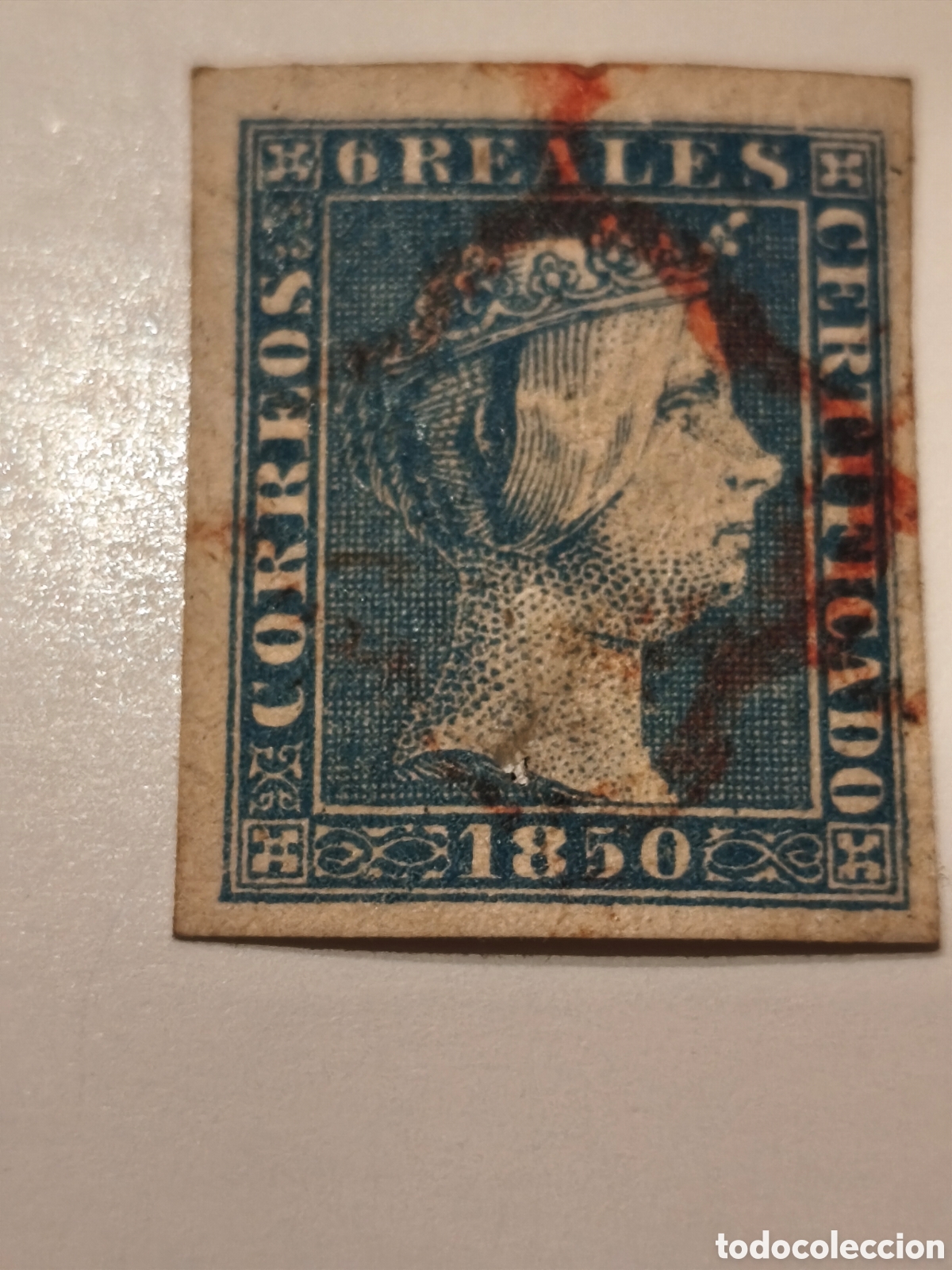 Sellos: Sello cl&aacute;sico de Espa&ntilde;a n 4 usado ara&ntilde;a roja ,dificil&iacute;simo ,6 reales azul ,punto de aguja,ver