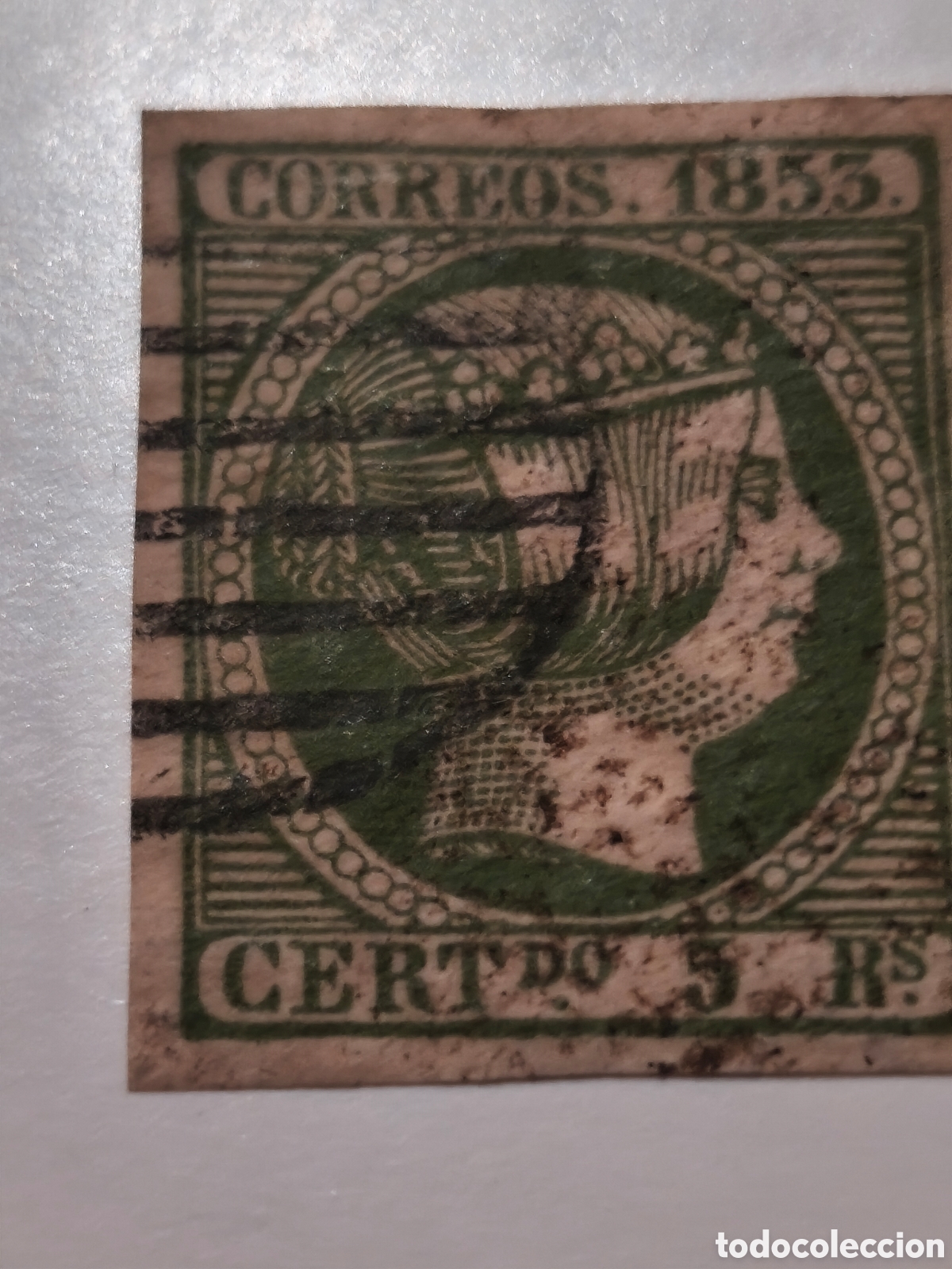 Sellos: Sello clasicobde Espa&ntilde;a n 20 ,usado parrilla negra,muyvescaso ,5:reales verde ver imsgenes