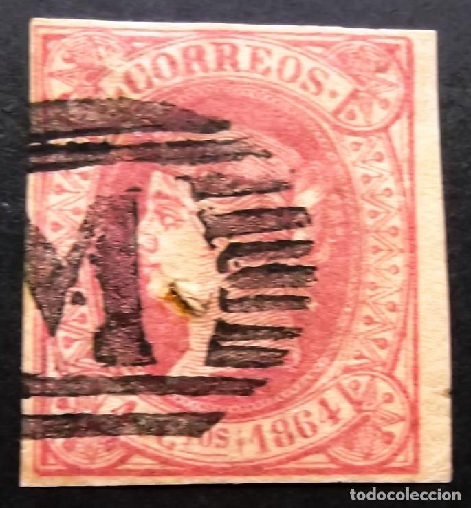 Sellos: EDIFIL N&ordm; 64, USADO, CON MATASELLO FECHADOR DEL A&Ntilde;O 1865, Y CON FALSO MAT. &ldquo;M&rdquo; (MADRID).