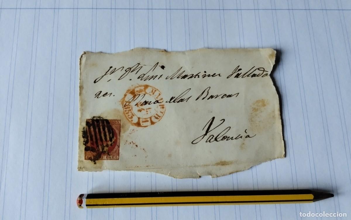 Sellos: FRONTAL DE ENVUELTA CON SELLO EDIFIL N&ordm; 17 CON MATASELLO DE PARRILLA Y BAEZA MADRID 1853