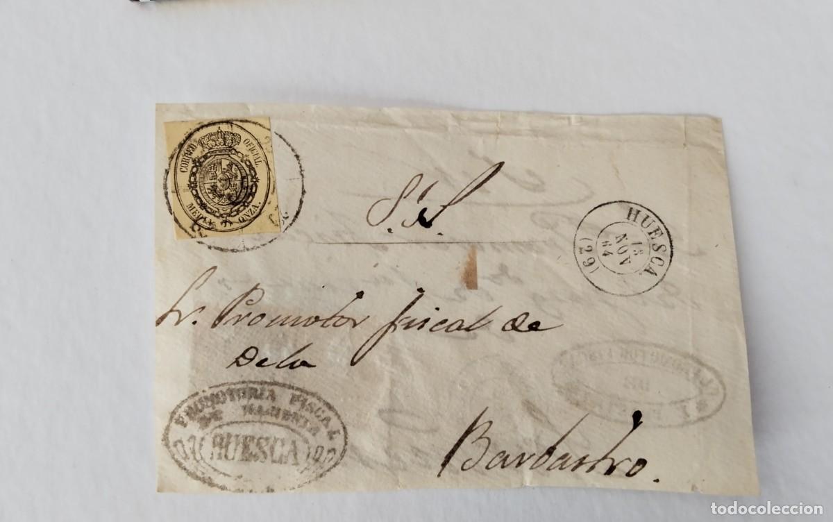 Sellos: FRONTAL PLICA JUDICIAL CON SELLO EDIFIL N&ordm; 35 FECHADOR TIPO 1 HUESCA A&Ntilde;O 1864 DESTINO BARBASTRO