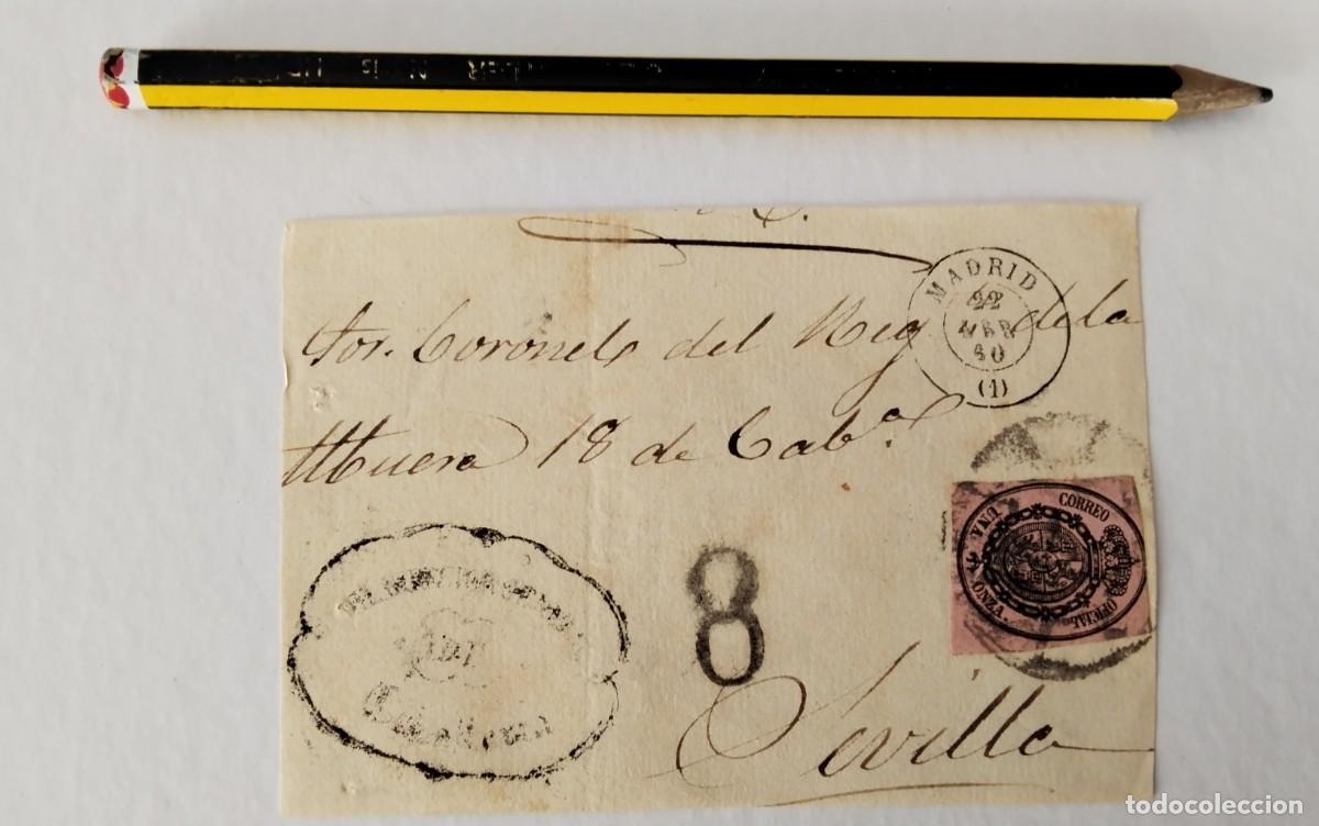 Sellos: FRONTAL PLICA JUDICIAL CON SELLO EDIFIL N&ordm; 36 FECHADOR DE MADRID DESTINO SEVILLA 1860