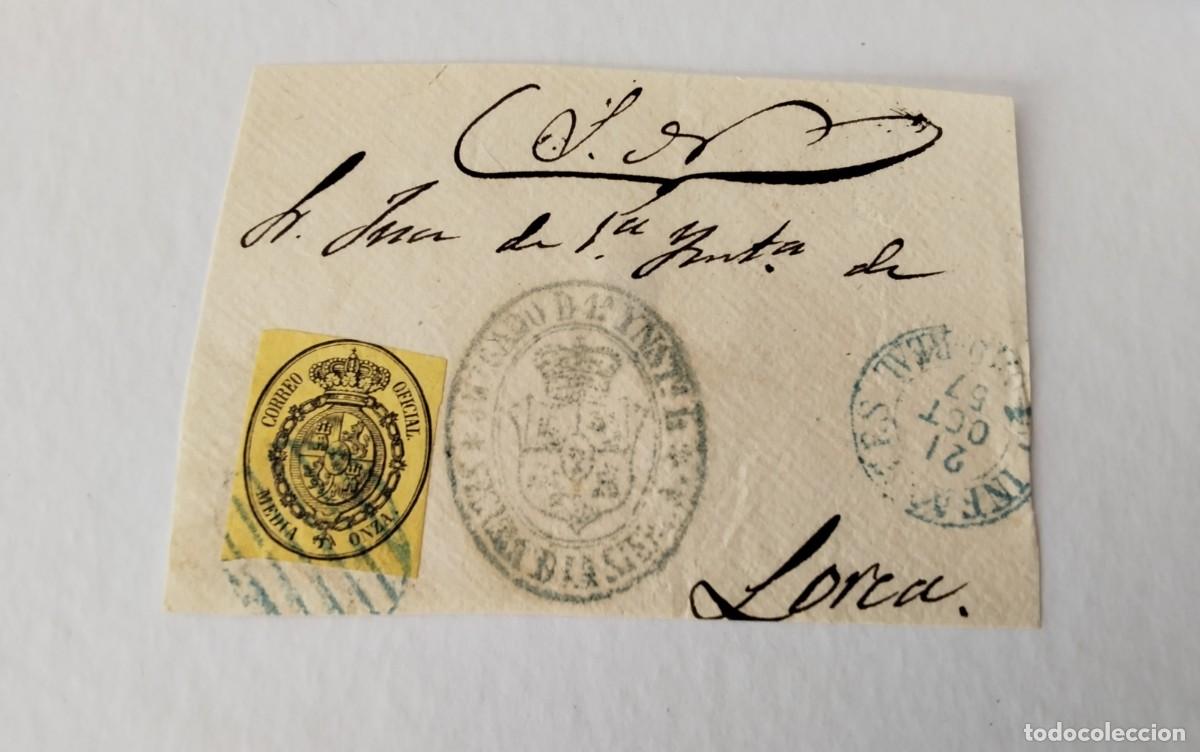 Sellos: FRONTAL PLICA JUDICIAL SELLO EDIFIL N&ordm; 35 FECHADOR DE VILLANUEVA.DE LOS INFANTES DESTINO LORCA 1857