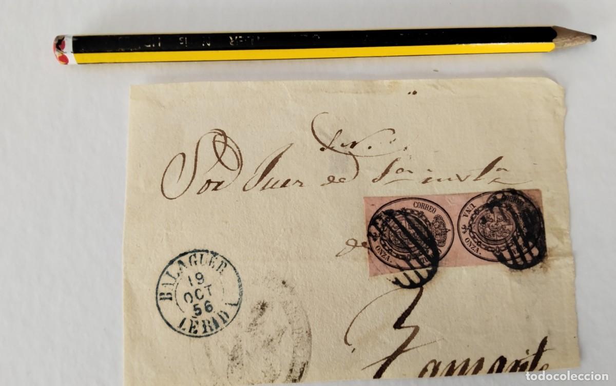 Sellos: FRONTAL PLICA JUDICIAL DOS SELLOS EDIFIL 356 FECHADOR BALAGUER DESTINO TAMARITE A&Ntilde;O 1856