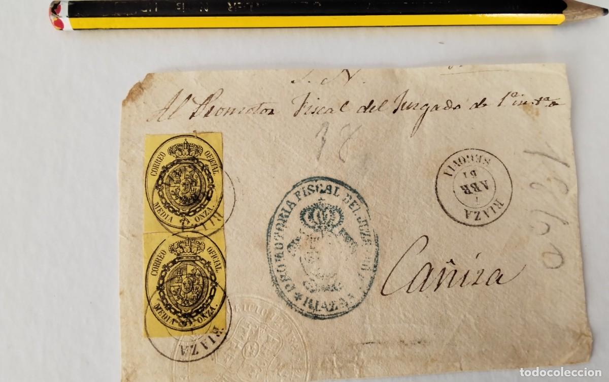 Sellos: FRONTAL PLICA JUDICIAL CON 2 SELLO EDIFIL N&ordm; 35 FECHADOR DE RIAZA DESTINO CA&Ntilde;IZA 1861