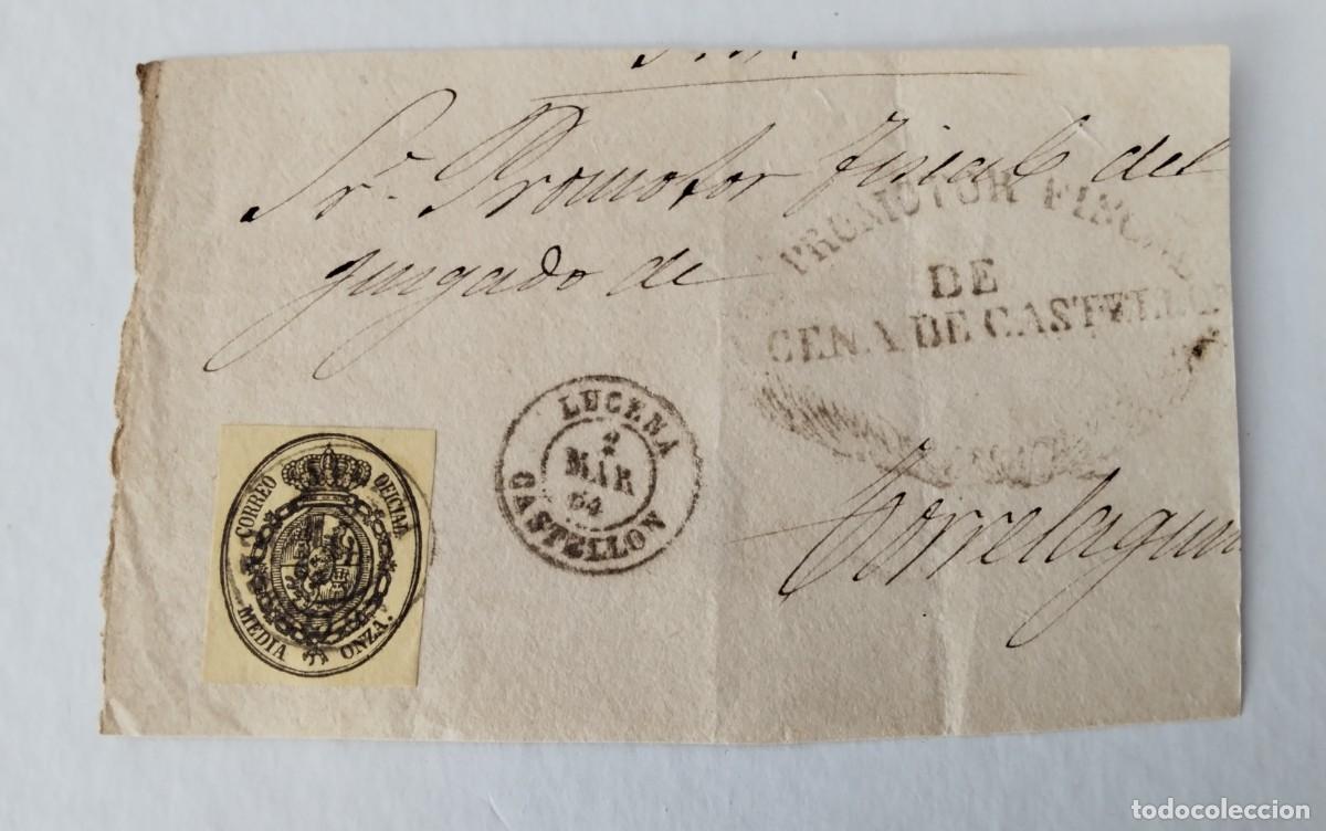 Sellos: FRONTAL PLICA JUDICIAL SELLO EDIFIL N&ordm; 35 FECHADOR DE LUCENA DEL CID DESTINO TORRELAGUNA 1864