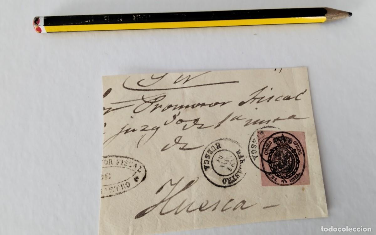 Sellos: FRONTAL PLICA JUDICIAL SELLO EDIFIL N&ordm; 36 FECHADOR DE BARBASTRO DESTINO HUESCA 1864