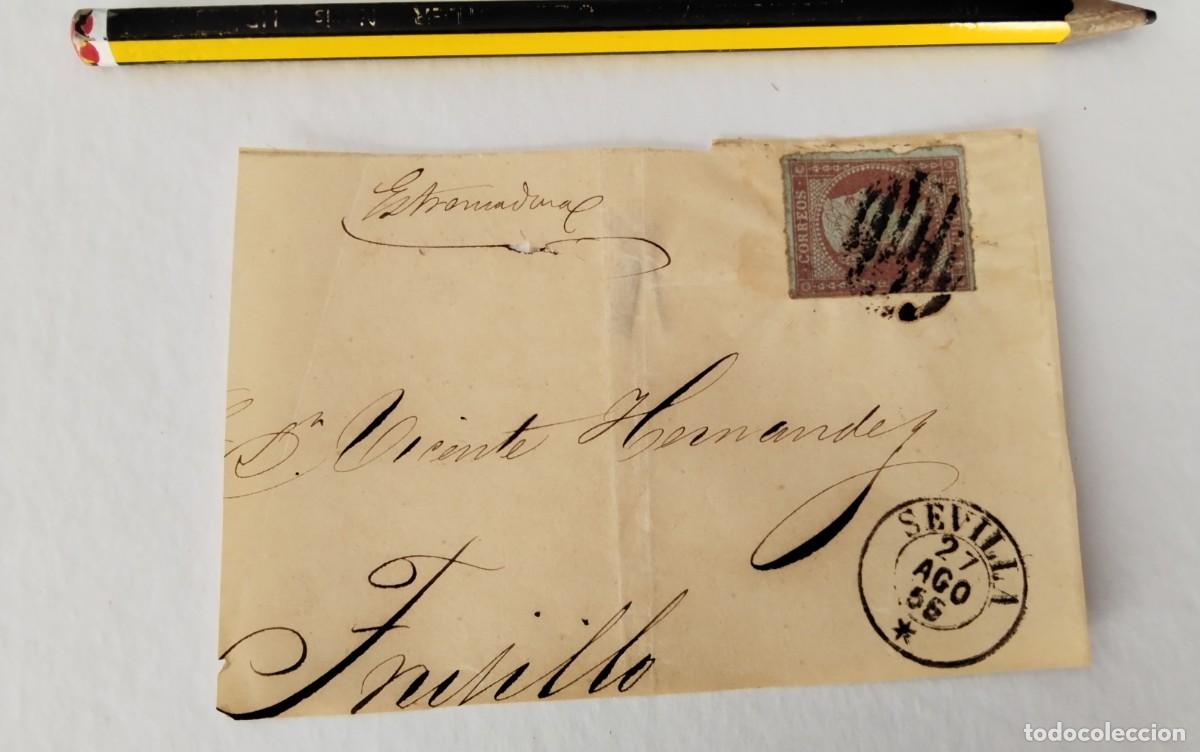 Sellos: FRONTAL ENVUELTA CON SELLO EDIFIL 48 FECHADOR SEVILLA DESTINO TRUJILLO A&Ntilde;O 1856