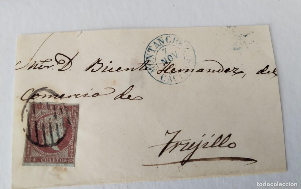 Sellos: FRONTAL ENVUELTA CON SELLO EDIFIL 48 FECHADOR AZUL MONTANCHEZ DESTINO TRUJILLO MATASELLO PARRILLA