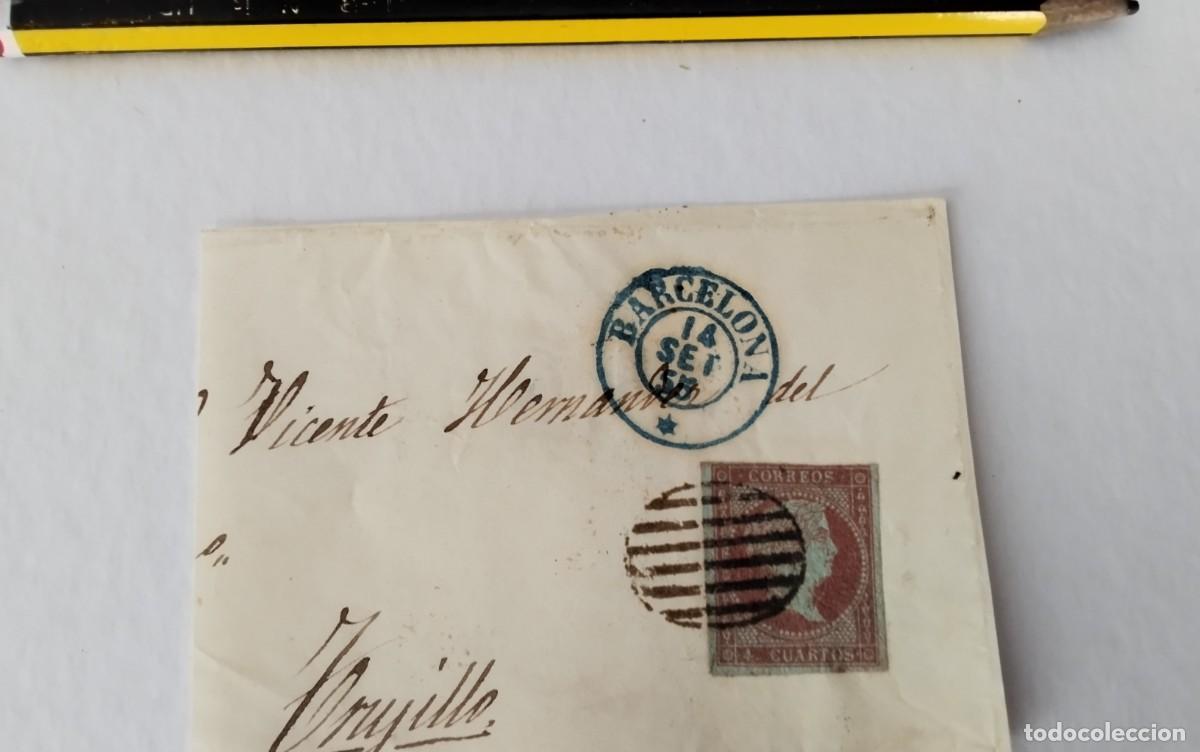 Sellos: FRONTAL ENVUELTA CON SELLO EDIFIL 48 FECHADOR AZUL BARCELONA DESTINO TRUJILLO MATASELLO PARRILLA