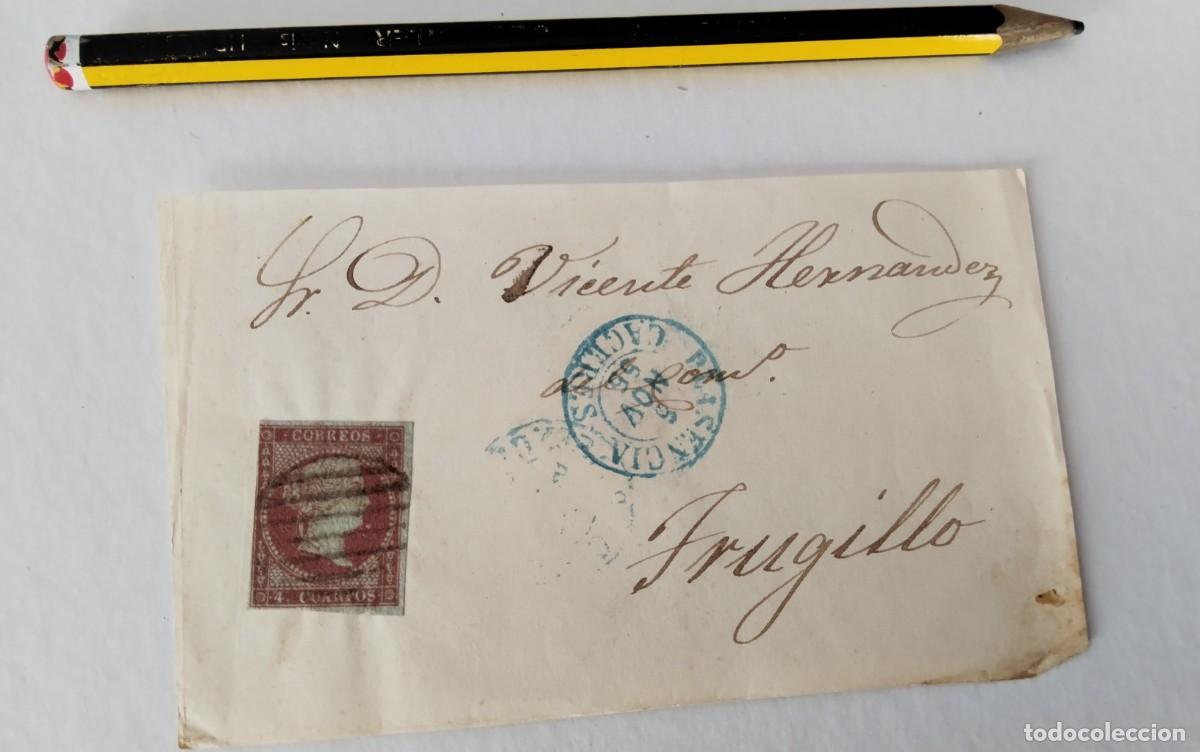 Sellos: FRONTAL ENVUELTA CON SELLO EDIFIL 48 FECHADOR AZUL PLASENCIA DESTINO TRUJILLO MATASELLO PARRILLA
