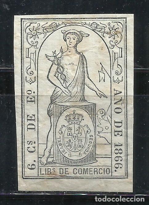 Sellos: 0917-CLASICO MERCURIO HERMES A&Ntilde;O 1866 LIBROS DE COMERCIO 6 CUARTOS DE ESCUDO,PRECIOSO SELLO,SIN DEFE