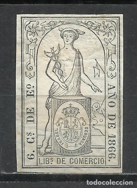 Sellos: 0919-CLASICO MERCURIO HERMES A&Ntilde;O 1866 LIBROS DE COMERCIO 6 CUARTOS DE ESCUDO,PRECIOSO SELLO,SIN DEFE