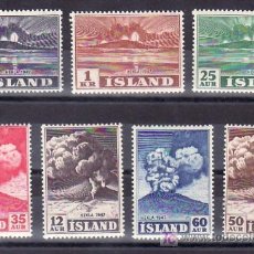 Sellos: ISLANDIA 208/14 CON CHARNELA, COMMEMORACION DE LA ERUPCION DEL VOLCAN HEKLA EN 1947. Lote 11950282