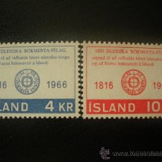 Sellos: ISLANDIA 1966 IVERT 361/2 *** SESQUICENTENARIO DE LA SOCIEDAD NACIONAL DE LITERATURA