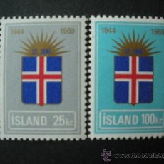 Sellos: ISLANDIA 1969 IVERT 385/6 *** 25º ANIVERSARIO DE LA REPÚBLICA