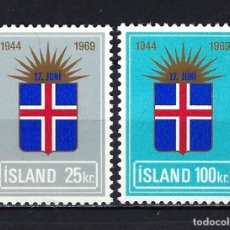 Sellos: 1969 ISLANDIA MICHEL 430/431 YVERT 385/386 BANDERA NACIONAL MNH** NUEVOS SIN FIJASELLOS