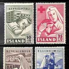 Sellos: ISLANDIA, 1949 YVERT Nº 216 / 219 /**/, CRUZ ROJA, [SIN FIJASELLOS.]. Lote 395195304