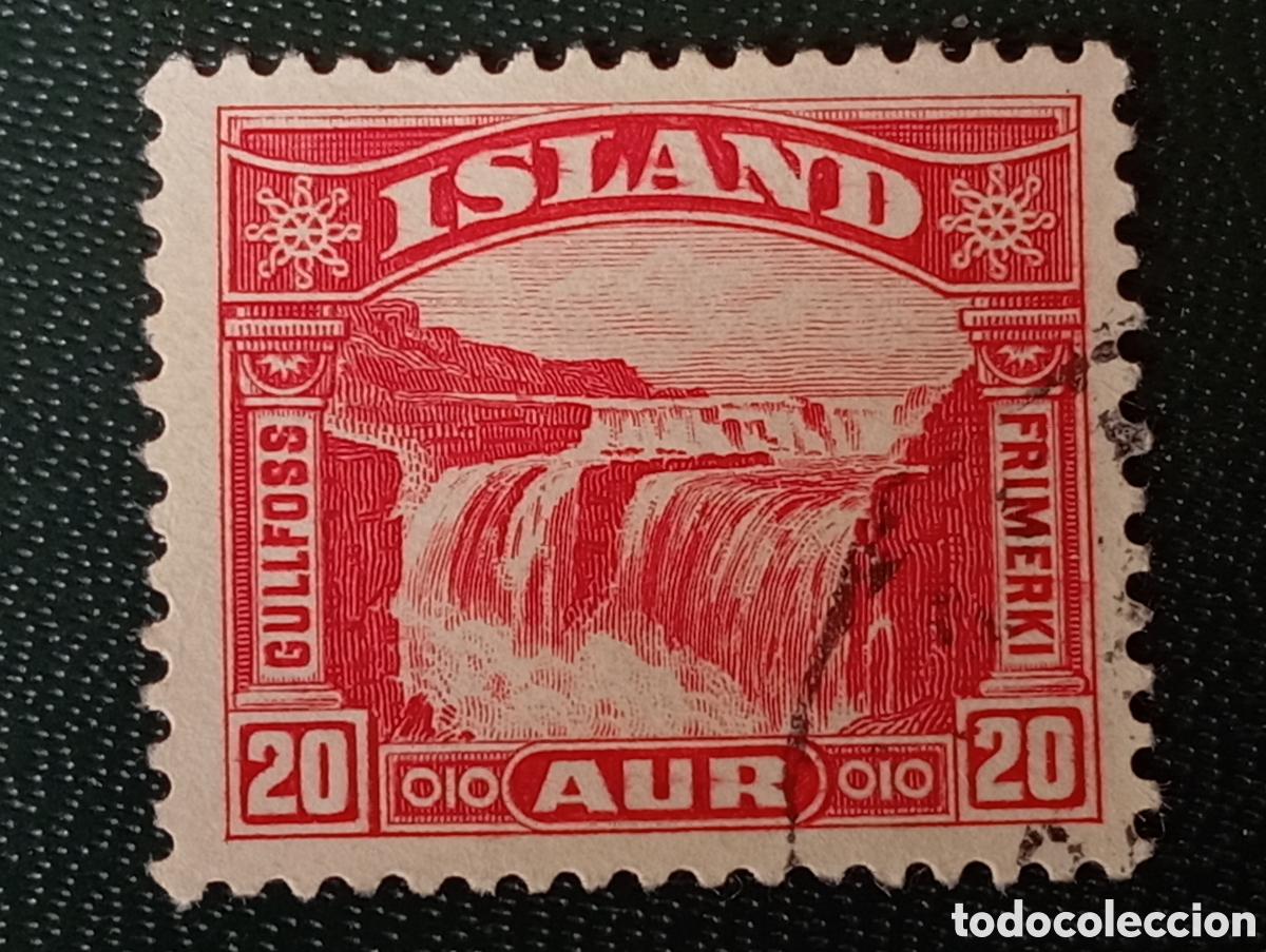Sellos: Islandia 1931 - Sello Gullfoss 20 Aur Rojo (Cat. Scott #171 / Michel #151)