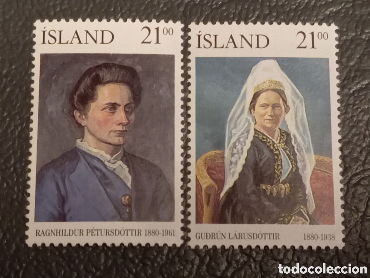 Sellos: Islandia 1990 - Personajes: Ragnhildur y Gu&eth;r&uacute;n - Michel 724-725 / AFA 721-722 - Nuevo