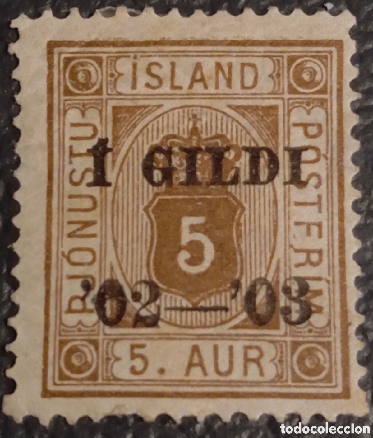 Sellos: Islandia 1902 - Sello Oficial 5 Aur - Sobrecarga I GILDI - MH (Scott O22 / AFA 12B)