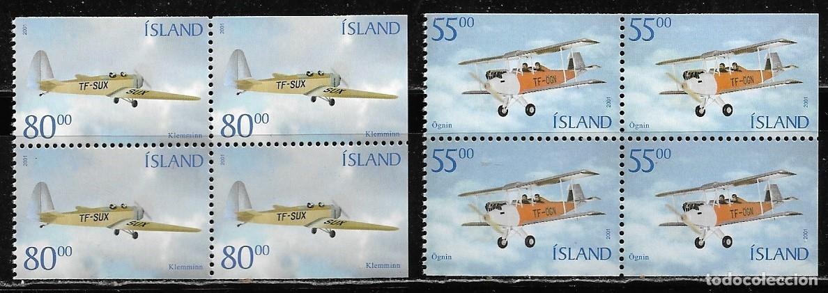 Sellos: ISLANDIA 2001, Ivert 913A/B - AVIONES, BLOQUE DE 4. MNH.