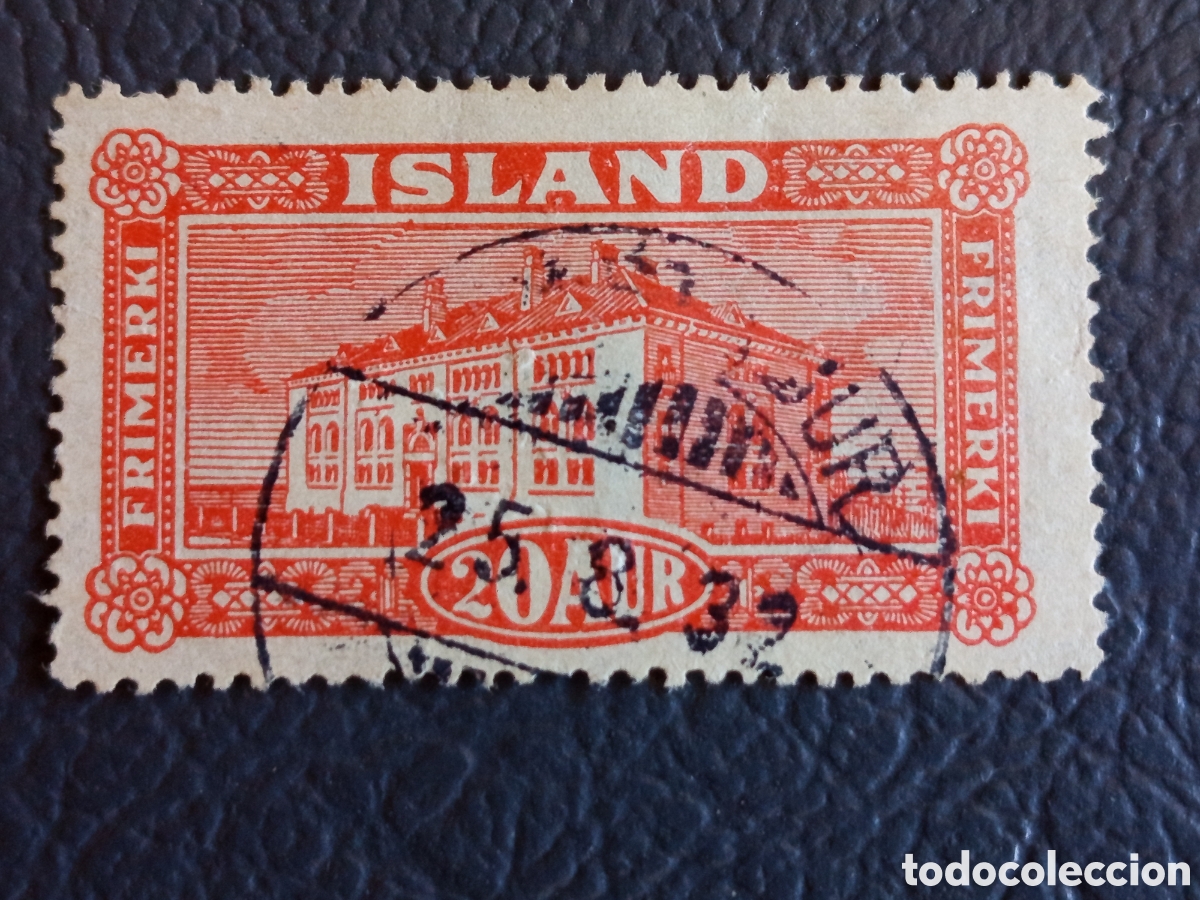 Sellos: Sello Islandia 1925 - 20 Aur Naranja (Safnah&uacute;si&eth;) Usado - Scott #146