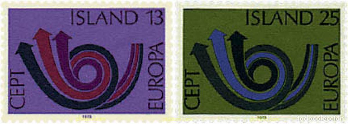 Sellos: 652425 HINGED ISLANDIA 1973 EUROPA CEPT. CORNETA POSTAL