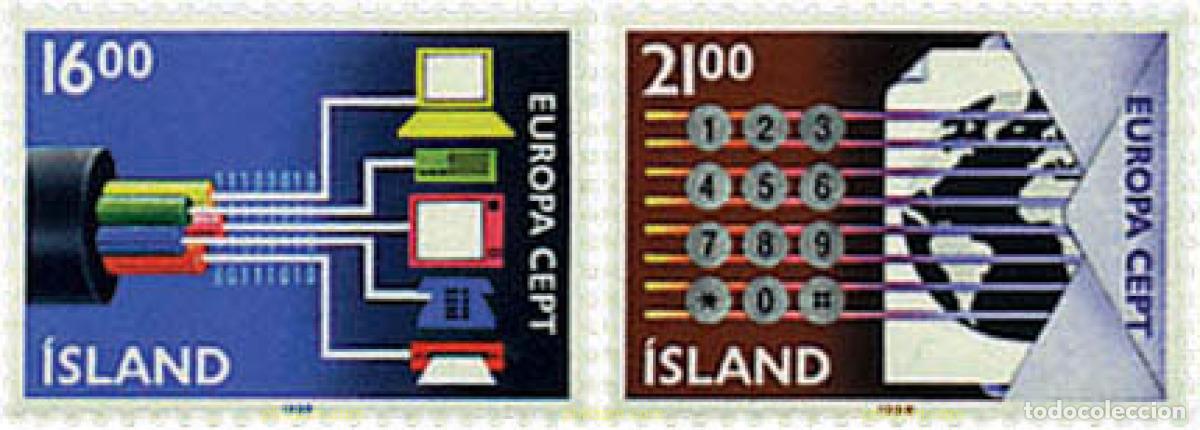 Sellos: 62694 MNH ISLANDIA 1988 EUROPA CEPT. TRANSPORTE Y MEDIOS DE COMUNICACION