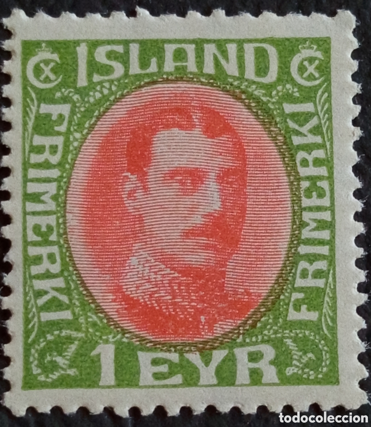 Briefmarken: T&iacute;tulo: Sello Islandia 1912 Rey Cristian X 1eyr Verde y Rosa Yvert 75 MNH.
