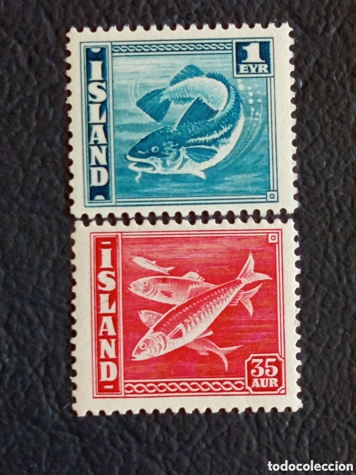 Briefmarken: Lote 2 Sellos Islandia 1939 Peces Bacalao e Arenque Yvert 209+214 MNH.