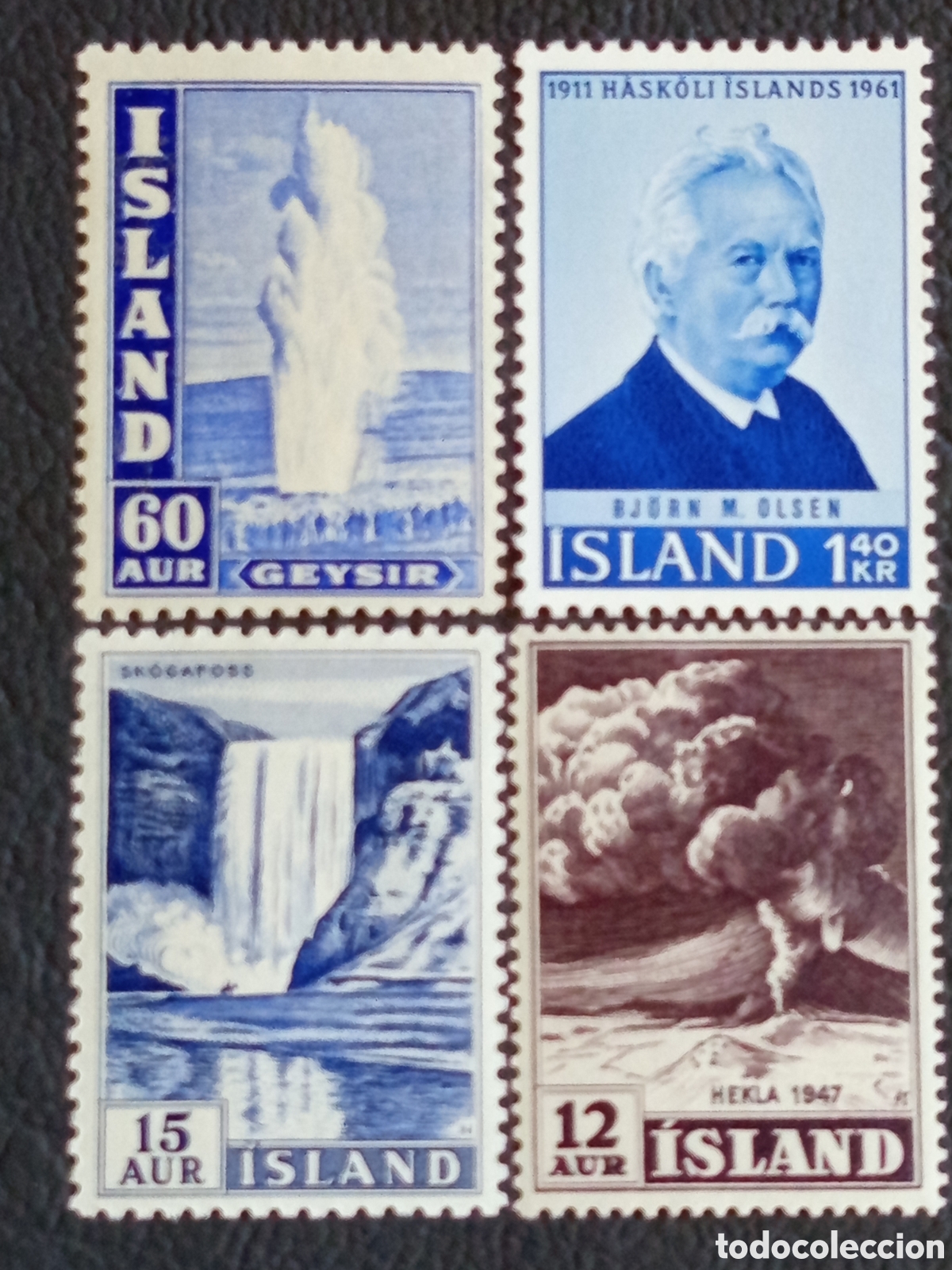 Sellos: Lote 4 Sellos Islandia 1947/61 Paisajes y Bj&ouml;rn M. Olsen MNH.