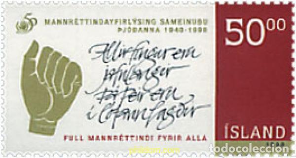 Stamps: 65913 MNH ISLANDIA 1998 50 ANIVERSARIO DE LA DECLARACION EUROPEA DE LOS DERECHOS HUMANOS