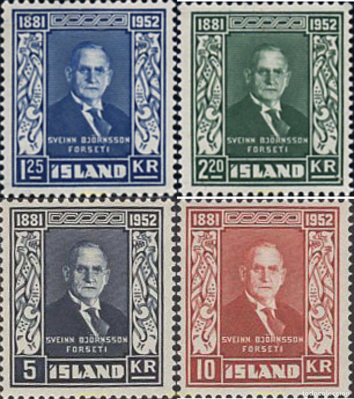 Selos: 652108 HINGED ISLANDIA 1952 71 ANIVERSARIO DEL PRESIDENTE SVEIN BJORNSSON