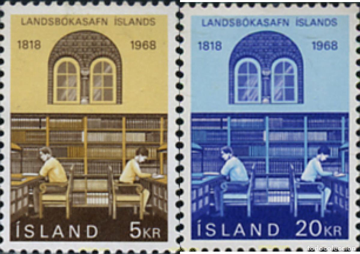 Sellos: 101198 MNH ISLANDIA 1968 150 ANIVERSARIO DE LA BIBLIOTECA NACIONAL