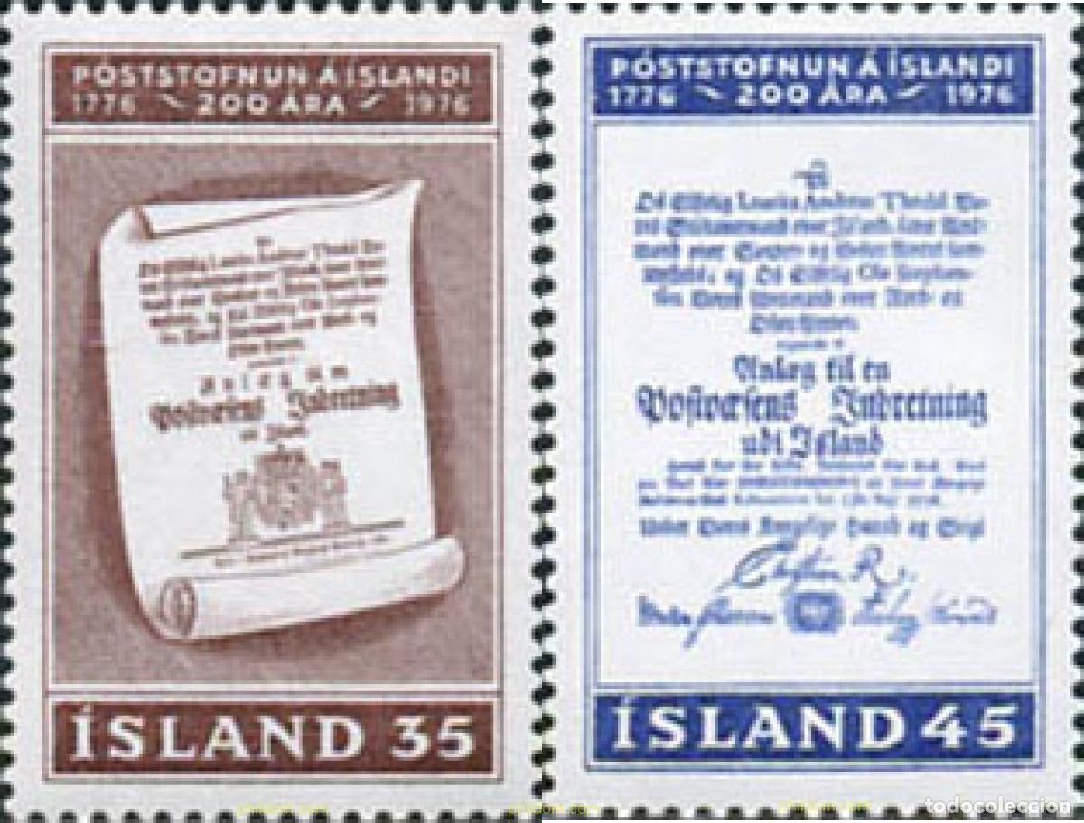 Briefmarken: 101278 MNH ISLANDIA 1976 200 ANIVERSARIO DEL SERVICIO POSTAL ISLANDES