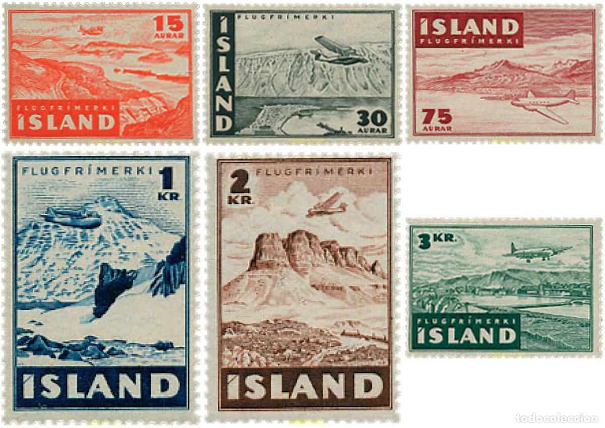 Sellos: 101515 MNH ISLANDIA 1947 PAISAJES Y AVIONES