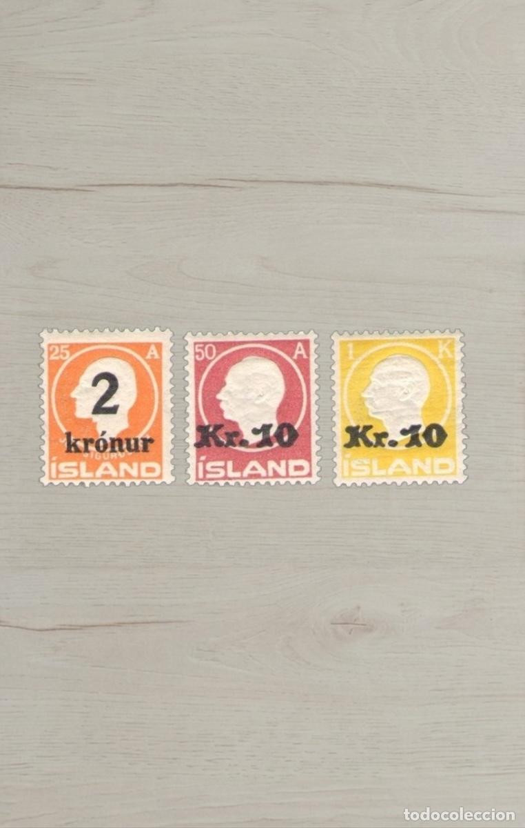 Francobolli: Lote 3 Sellos de Islandia 1930 - Serie Christian X con Sobrecargas Kr&oacute;nur y Kr.10 - Nuevos