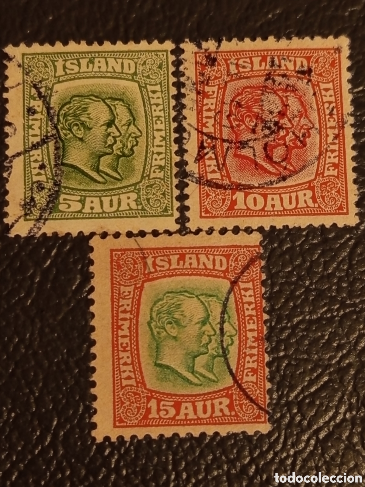Sellos: Islandia 1907 - Serie Dos Reyes 5, 10 y 15 Aur Usados - Michel #50, #53, #55