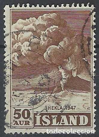 Sellos: ISLANDIA 1948 - VOLC&Aacute;N HEKLA EN ERUPCI&Oacute;N, SEPIA - USADO