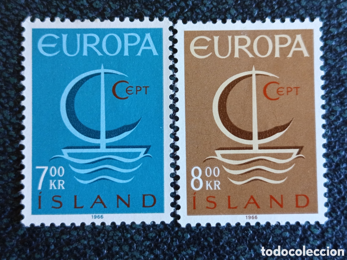 Sellos: Islandia 1966 Europa CEPT Barco Serie Completa 2S MH (Michel 404-405)
