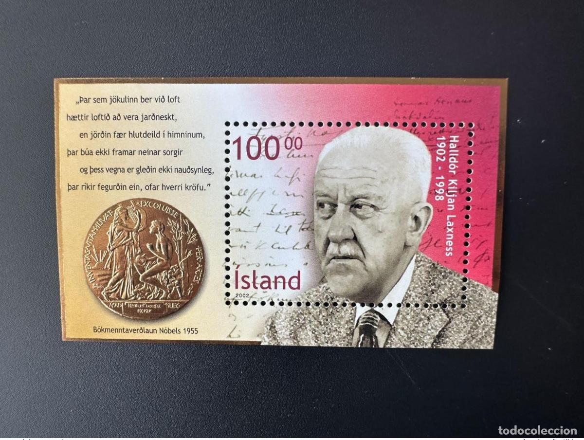 Sellos: Isla de Islandia 2002 Mi. Bl. 30 I Premio Nobel Halldor Kiljan Laxness Oro