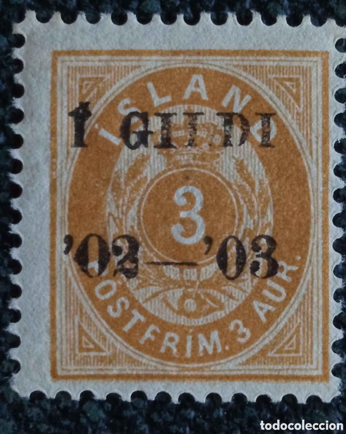 Sellos: Sello Islandia 1902 Habilitado &Iacute; Gildi 3 Aur - Yvert n&ordm; 23A / Scott n&ordm; 49 MH