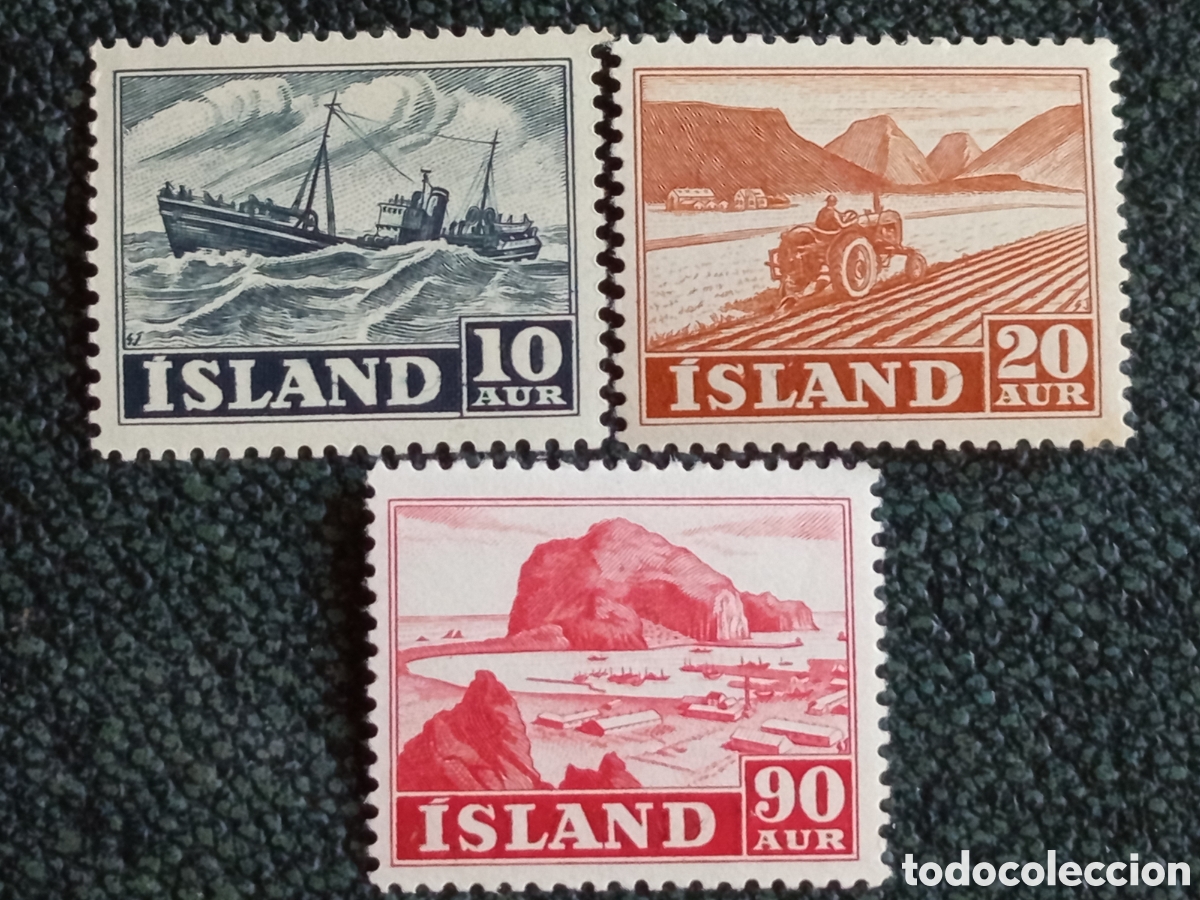 Sellos: Lote 3 Sellos Islandia 1950 Industrias MNH - Scott #259, #260, #263