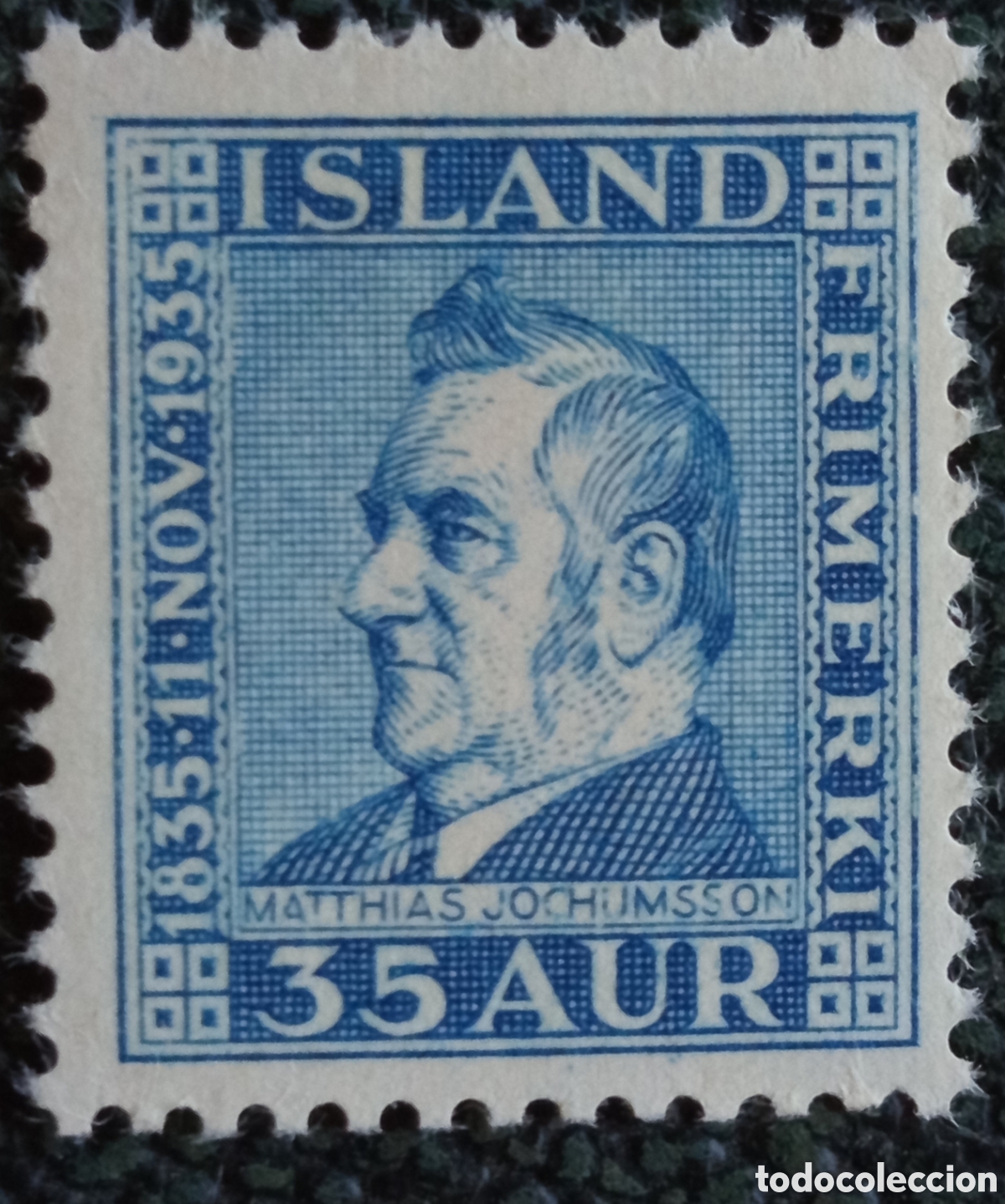 Sellos: Sello Islandia 1935 Centenario Matth&iacute;as Jochumsson 35 Aur - Scott n&ordm; 198 MNH