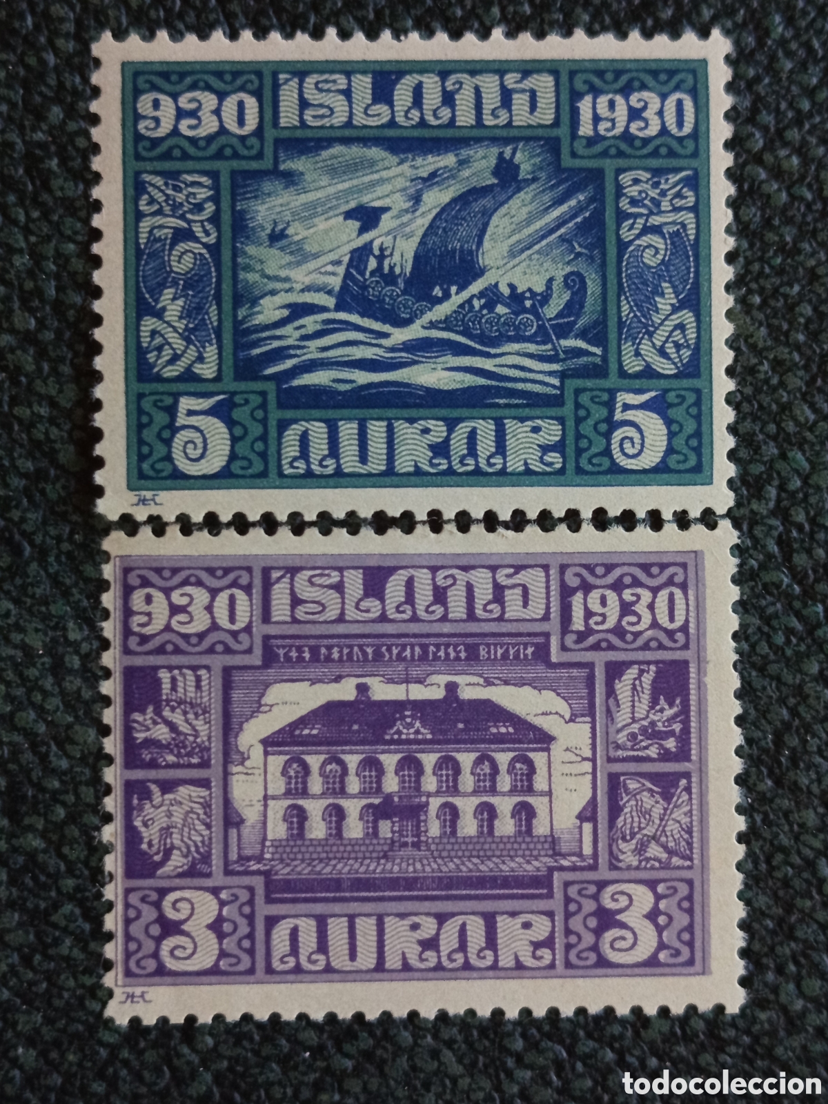Sellos: Lote 2 Sellos Islandia 1930 Milenario del Parlamento - Scott #152 y #153 MH
