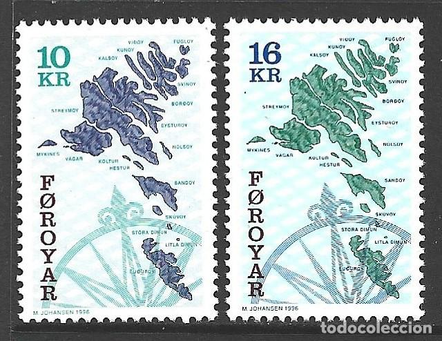 Sellos: FEROE 296/97** - A&Ntilde;O 1996 - MAPA DE LAS ISLAS - Foto 1