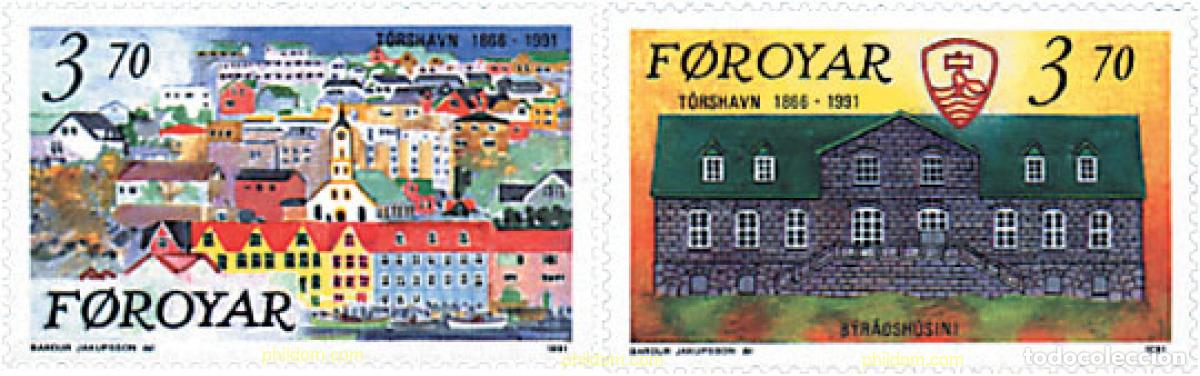 Sellos: 96681 MNH FEROE 1991 125 ANIVERSARIO DE LA CIUDAD DE TORSHAVN
