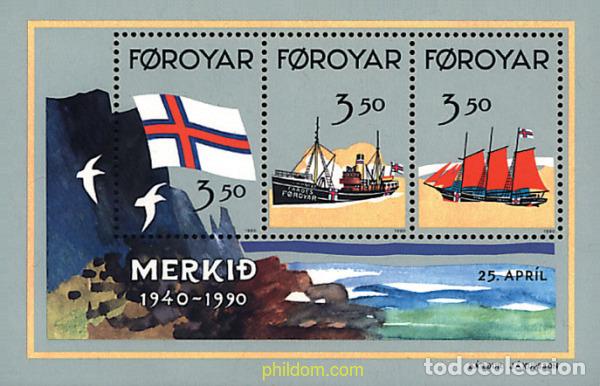 Timbres: 96782 MNH FEROE 1990 50 ANIVERSARIO DE LA BANDERA DE LAS ISLAS FEROE